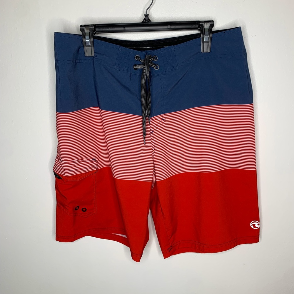 Ocean Current Red White & Blue Swim Trunks